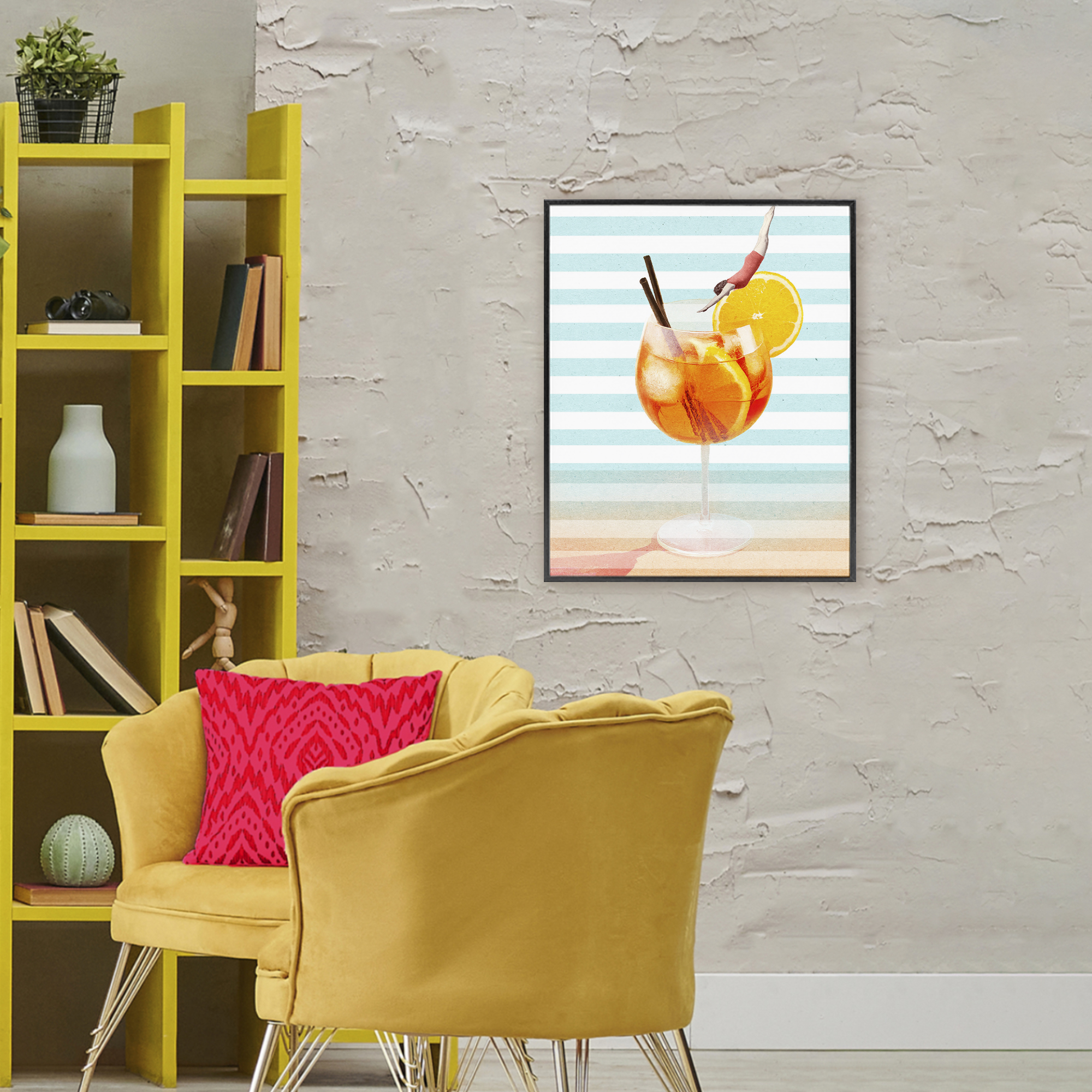 Spritz Cocktail Dive Black Framed Giclee Art, design by Lil' Rue