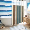 thumbnail image 4 of No Hook Shower Curtain with Built-in Rings - Boho Vintage Striped Washable Waterproof Fabric Bathroom Curtains for Hotel,Rentals, Stall 36 X 72 Inch , Teal Brown Beige, 4 of 8