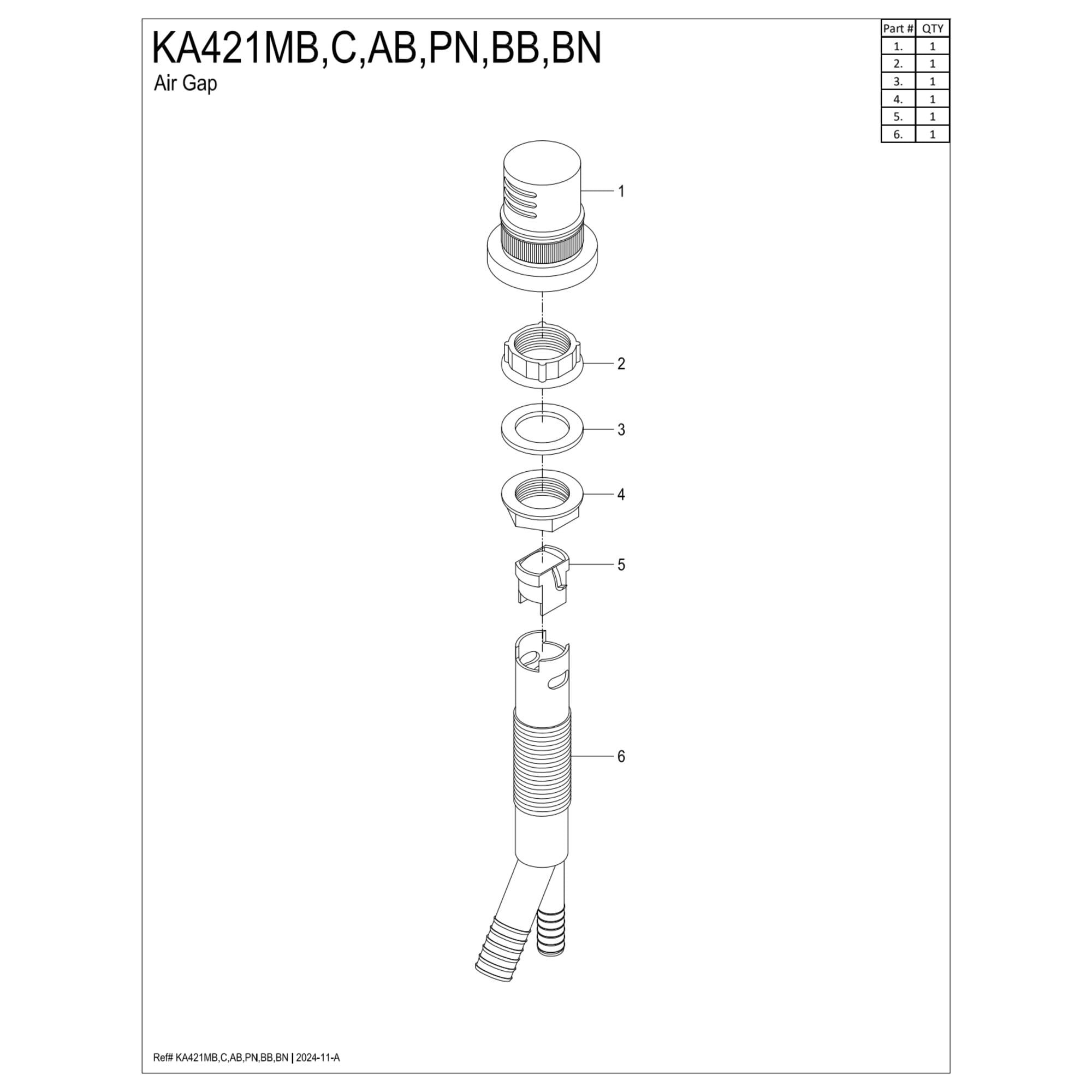 Kingston Brass KA421AB Trimscape Dishwasher Air Gap, Antique Brass