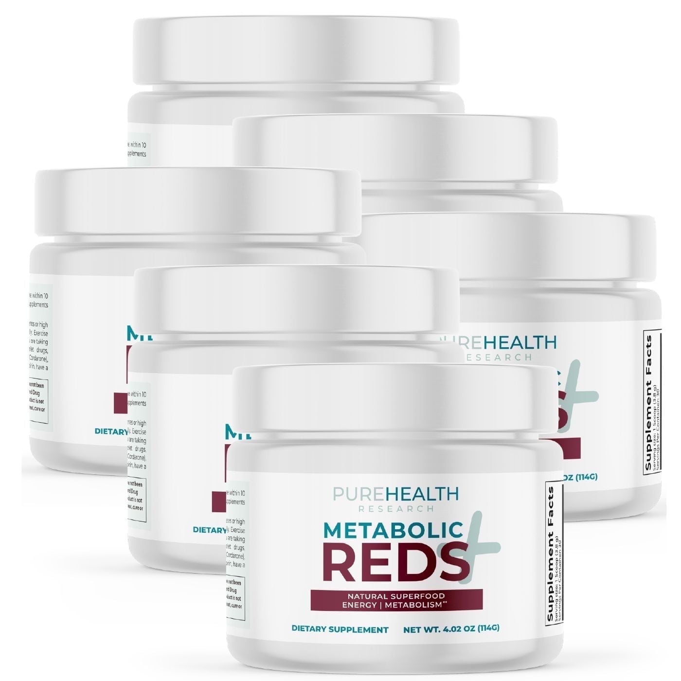 Reds Superfood Powder with Probiotics, 5 Digestive Enzymes, Beets & Ashwagandha Powder - Boost Drink for Body’s Detox & Cleanse by PureHealth Research, x6