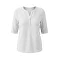 thumbnail image 5 of JIAYUE Women's T Shirt Fashion Classic Knit Casual Solid Color Three Quarter Length Sleeve Tunic Shirts Comfort Crew Neck Button Down Tees Loose Female Versatile Daily Loose Fit Tops, 5 of 5