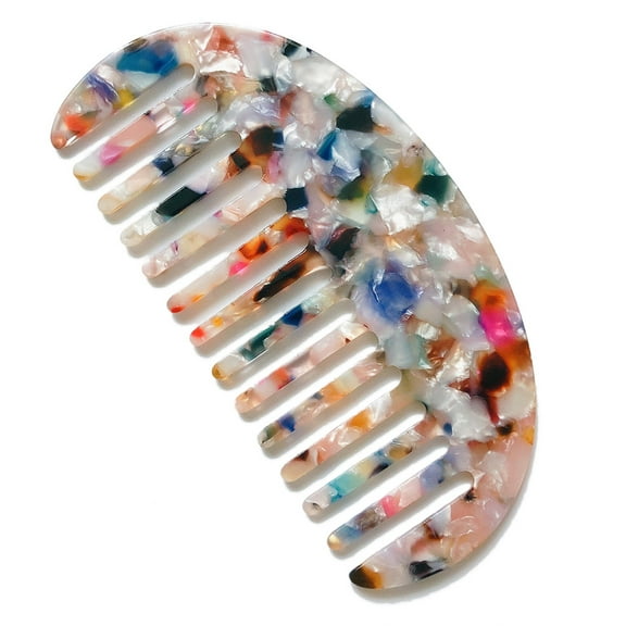 JUNTEX French Style Wide Tooth Pocket Hair Comb Marble Leopard Pattern Acetate Anti-Static Detangling Hairbrush Hairdressing Styling Tool for Women Girls