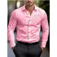 thumbnail image 4 of Camisa de traje rosa negra blanca casual al aire libre color sólido a rayas cómoda suave solapa tops de hombre oficina talla grande 2024, 4 of 5