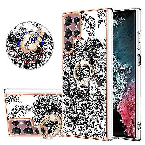 Funda para Samsung Galaxy S22 Ultra 5G con galvanoplastia de doble cara IMD y soporte para anillo (sonrisa)