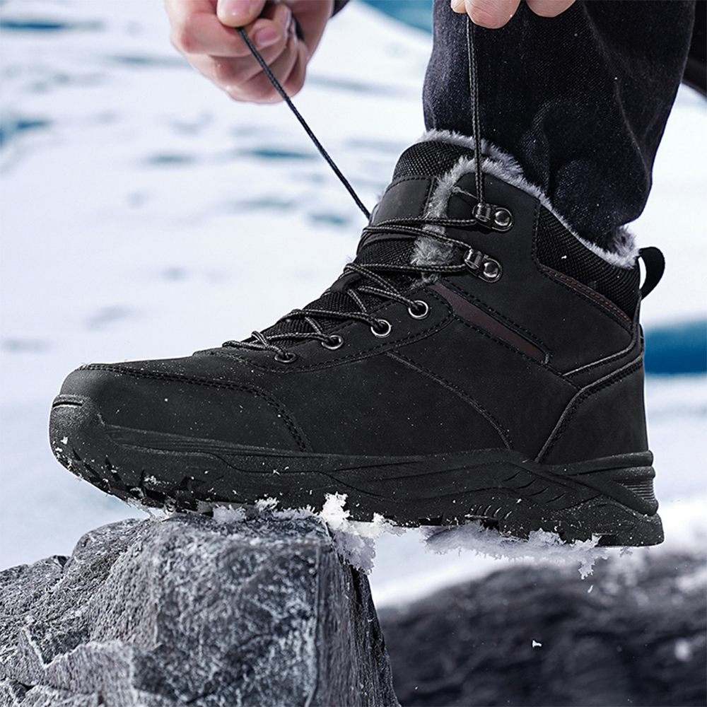 Men's Snow Boots Winter Outdoor Shoes Warm Fur Lined Hiking Waterproof Anti-Slip Lightweight Ankle Booties Black 11 US