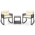 thumbnail image 2 of Costway 3 PCS Outdoor Rocking Bistro Set with 2-Tier Coffee Table, Acacia Wood Armrests, 2 of 10