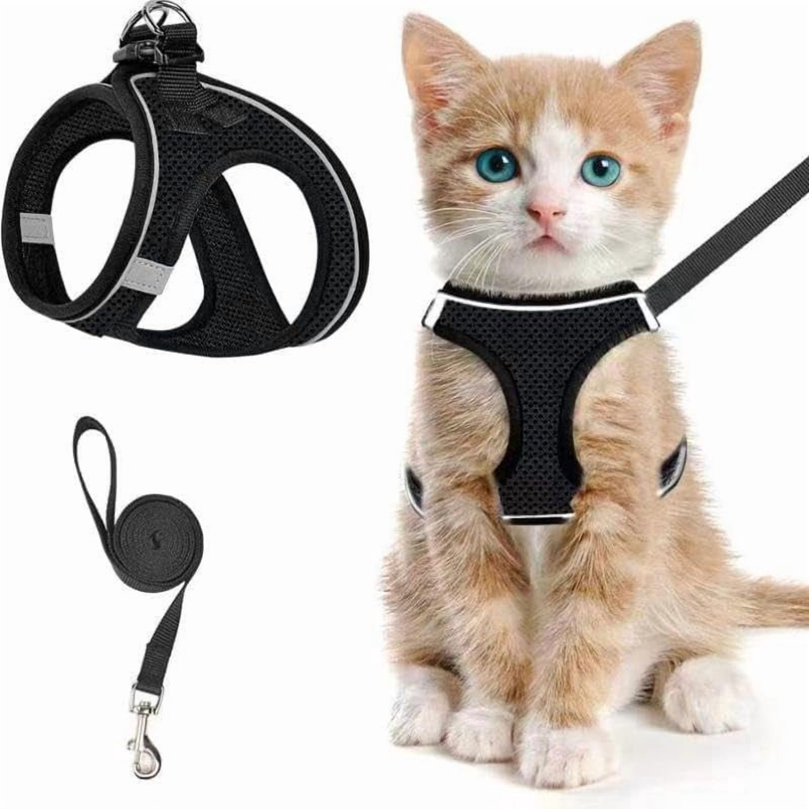 Zoowhale 2pcs Adjustable Pet Harness & Leash Set, Breathable Mesh Cat Harness with Leash, Pet Supplies for Outdoor Walking, Universal Harness, Safety Harness Straps (Pink, M)