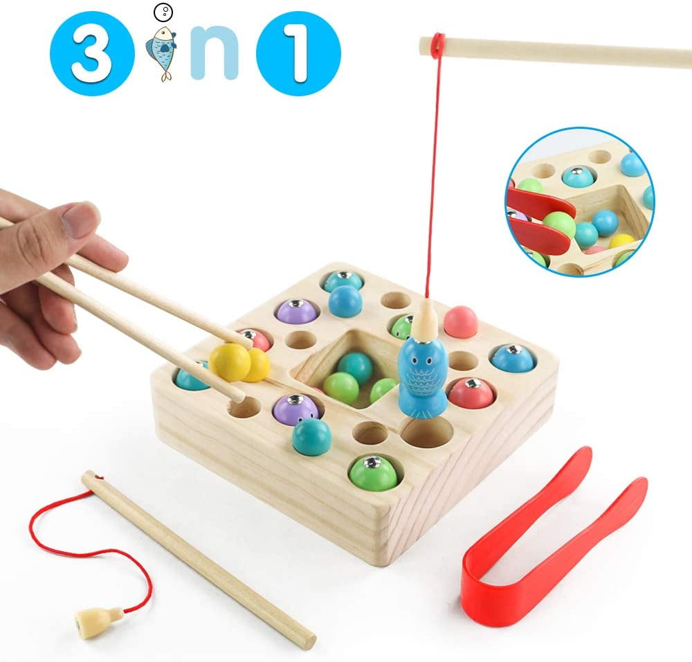 8pcs Wooden Montessori Toy Colorful Fishing Digital Column Baby Toy for Children 
