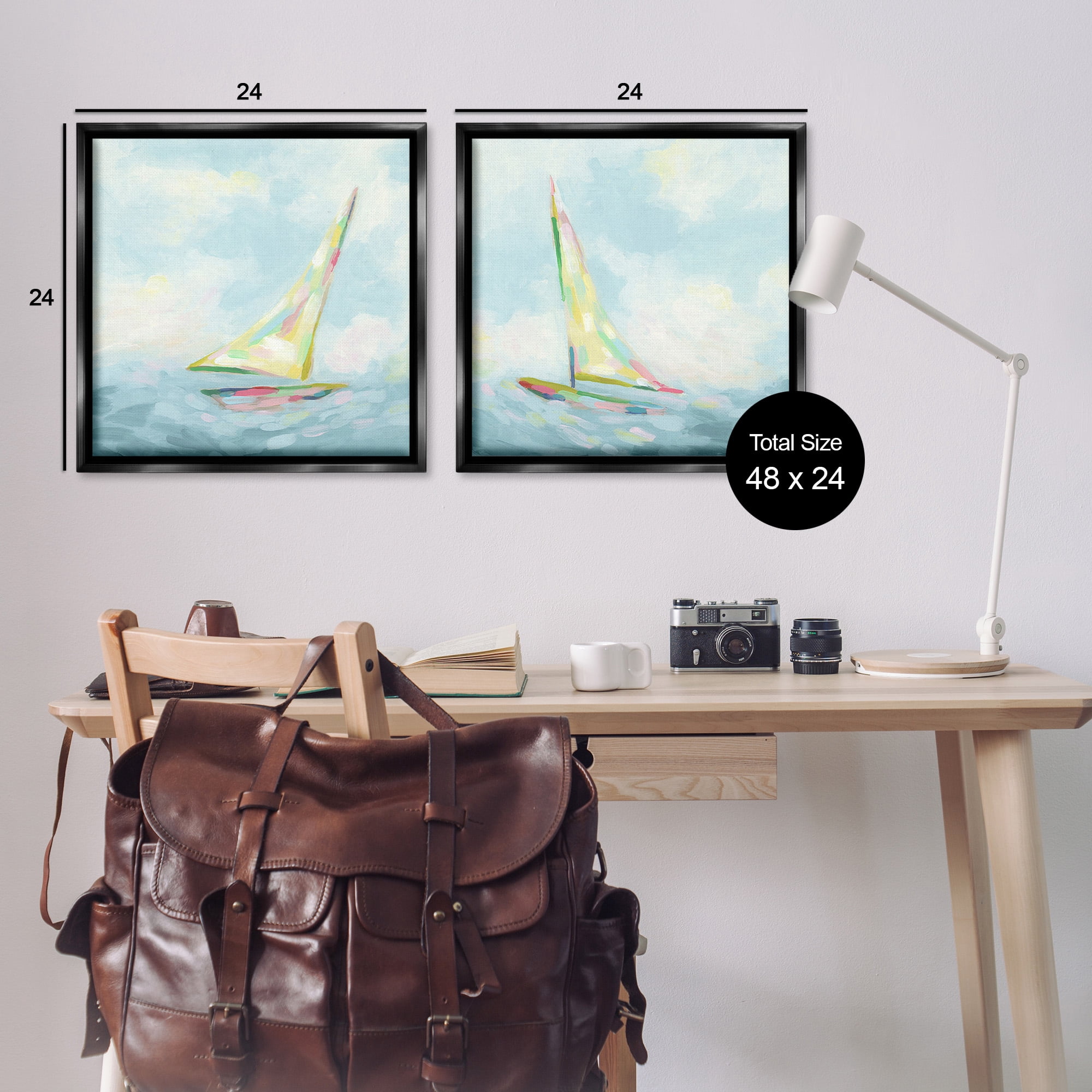 Stupell Industries Sailboats with Sea Waves Transportation Painting Black Floater Framed Canvas Art Print Wall Art, 25 x 25, Set of 2