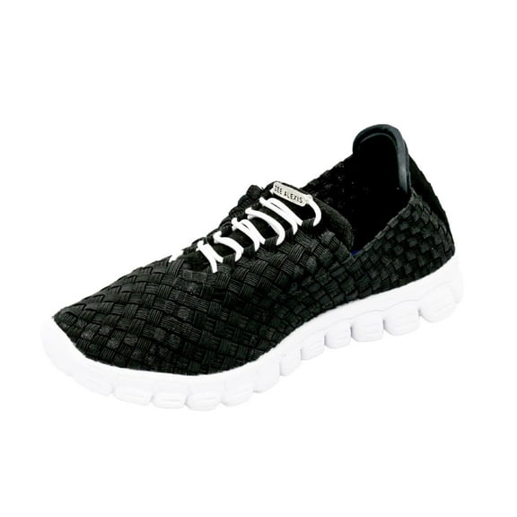 ZEE ALEXIS Women's Danielle Woven Sneakers, Black Metallic/White Bottom, Size: 6.5