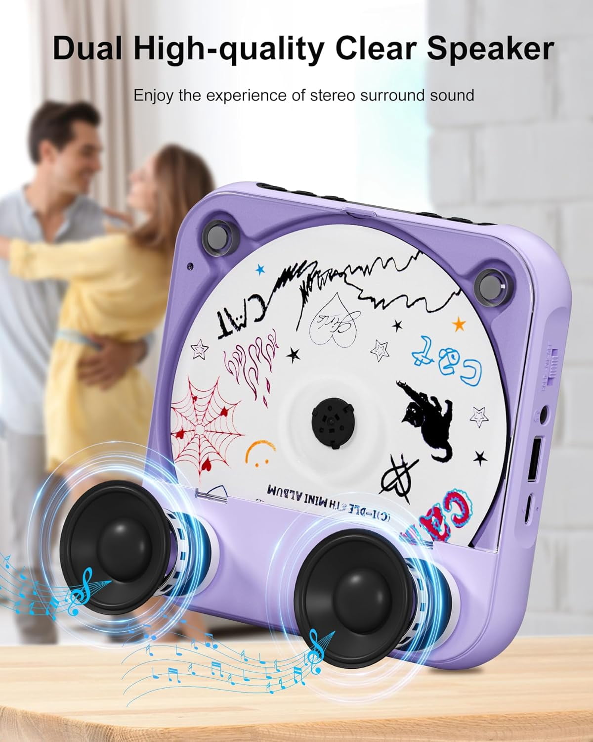 otnbgsr Portable CD Player Bluetooth 2026 Upgrade Rechargeable Music Player Dual Speakers LCD Display Support CD USB AUX MP3 with Headphones