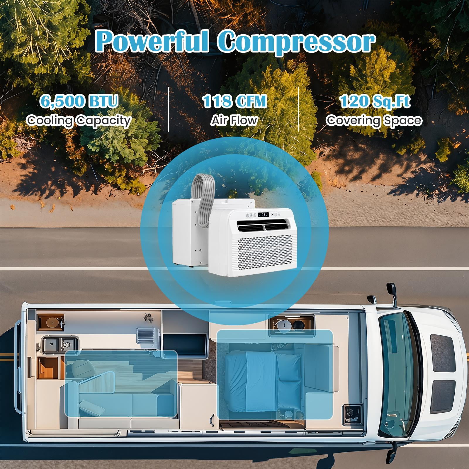 Costway RV Window Air Conditioner, 6500 BTU Window AC Unit with WiFi APP Voice Control
