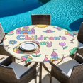 thumbnail image 6 of Children's Day Round Tablecloth 45-54 Inch Round Fitted Table Cloth with Elastic Edge, Airplanes Sailing Boats Tree Cartoon Cream Waterproof Table Cover Protector for Outdoor Picnic Party Dining, 6 of 9