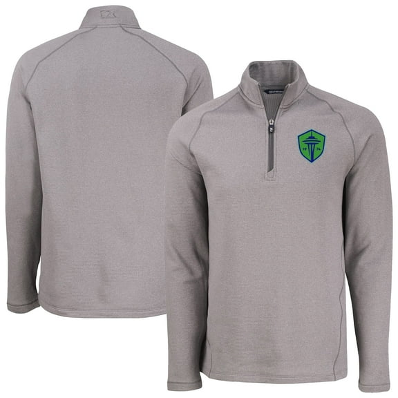 Men's-Cutter & Buck  Heather Gray Seattle Sounders FC Peshastin Eco Fleece Recycled Raglan Half-Zip Top