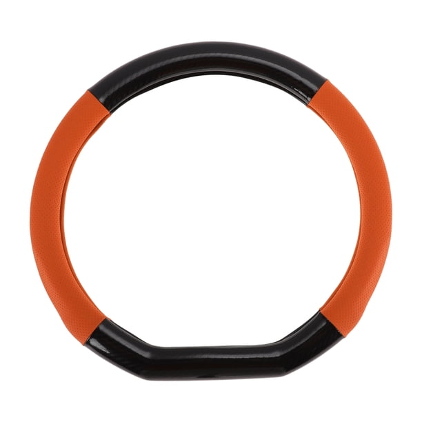 Funda para volante de cuero artificial PU Unique Bargains, protector de volante de automóvil de 14.96" naranja negro, patrón de fibra de carbono 1 Pc