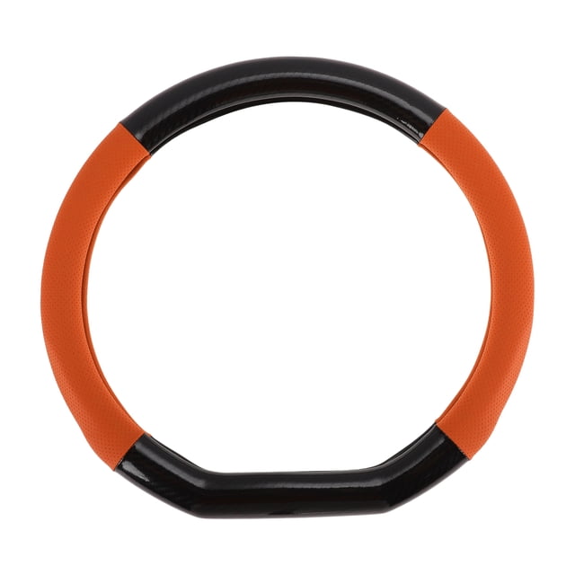 Funda para volante de cuero artificial PU Unique Bargains, protector de volante de automóvil de 14.96" naranja negro, patrón de fibra de carbono 1 Pc