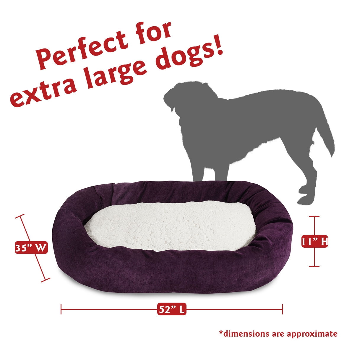 Majestic Pet Sherpa Villa Velvet Bagel Pet Bed for Dogs, Calming Dog Bed Washable, Extra Large, Aubergine