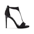 thumbnail image 3 of DKNY Womens Black 1" Platform Padded Stretch Strap T-Strap Rhinestone Dris Round Toe Stiletto Zip-Up Dress Heeled Sandal 8 M, 3 of 4