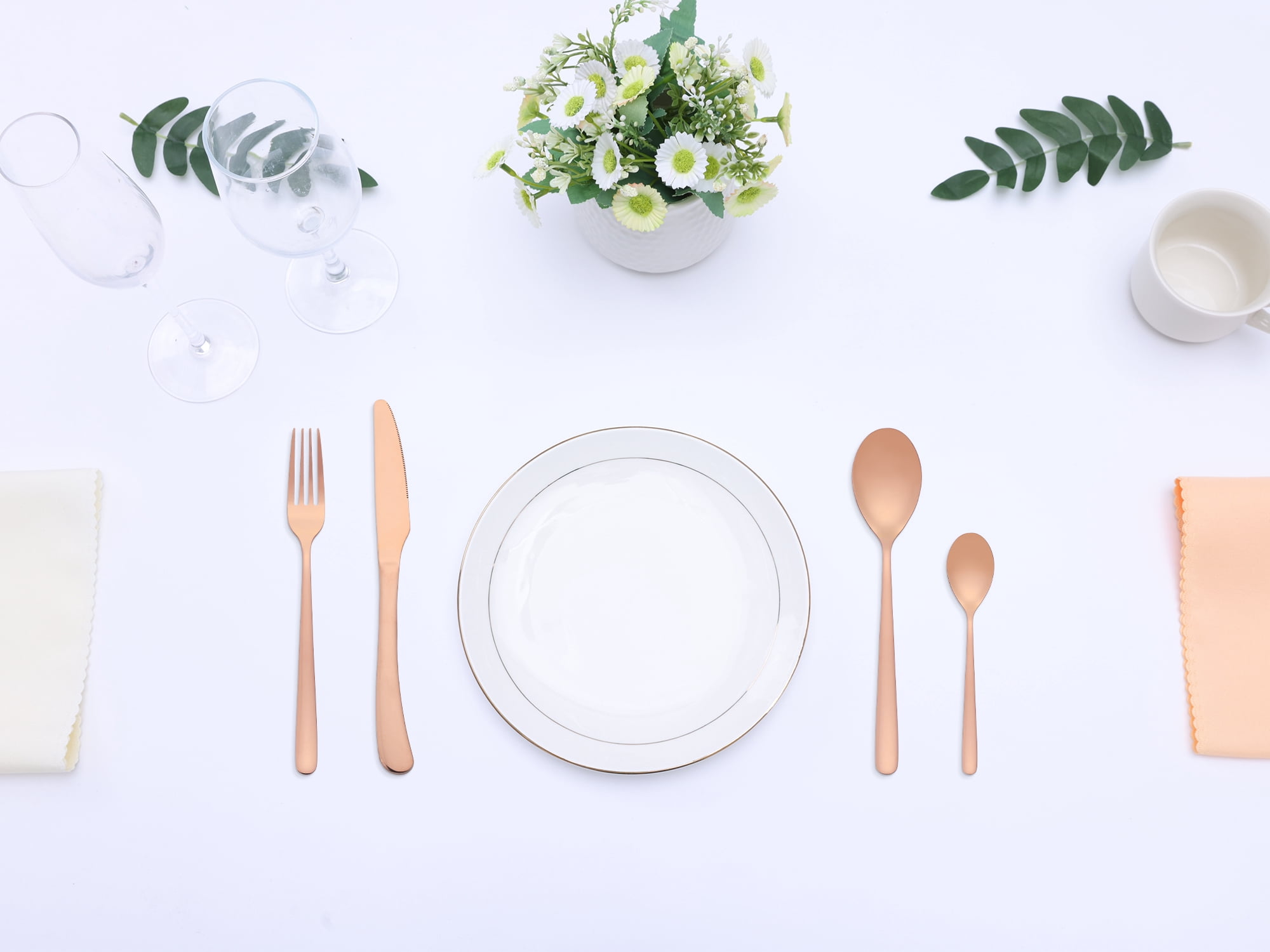 Unique Bargains 4 Pcs Stainless Steel Silverware Set with Serving Utensils Rose Gold
