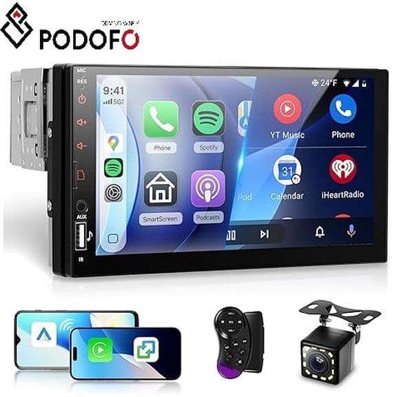 Podofo Single Din 7" Touchscreen Car Stereo Radio with Wireless Carplay&Android Auto Mirror Link Backup Camera