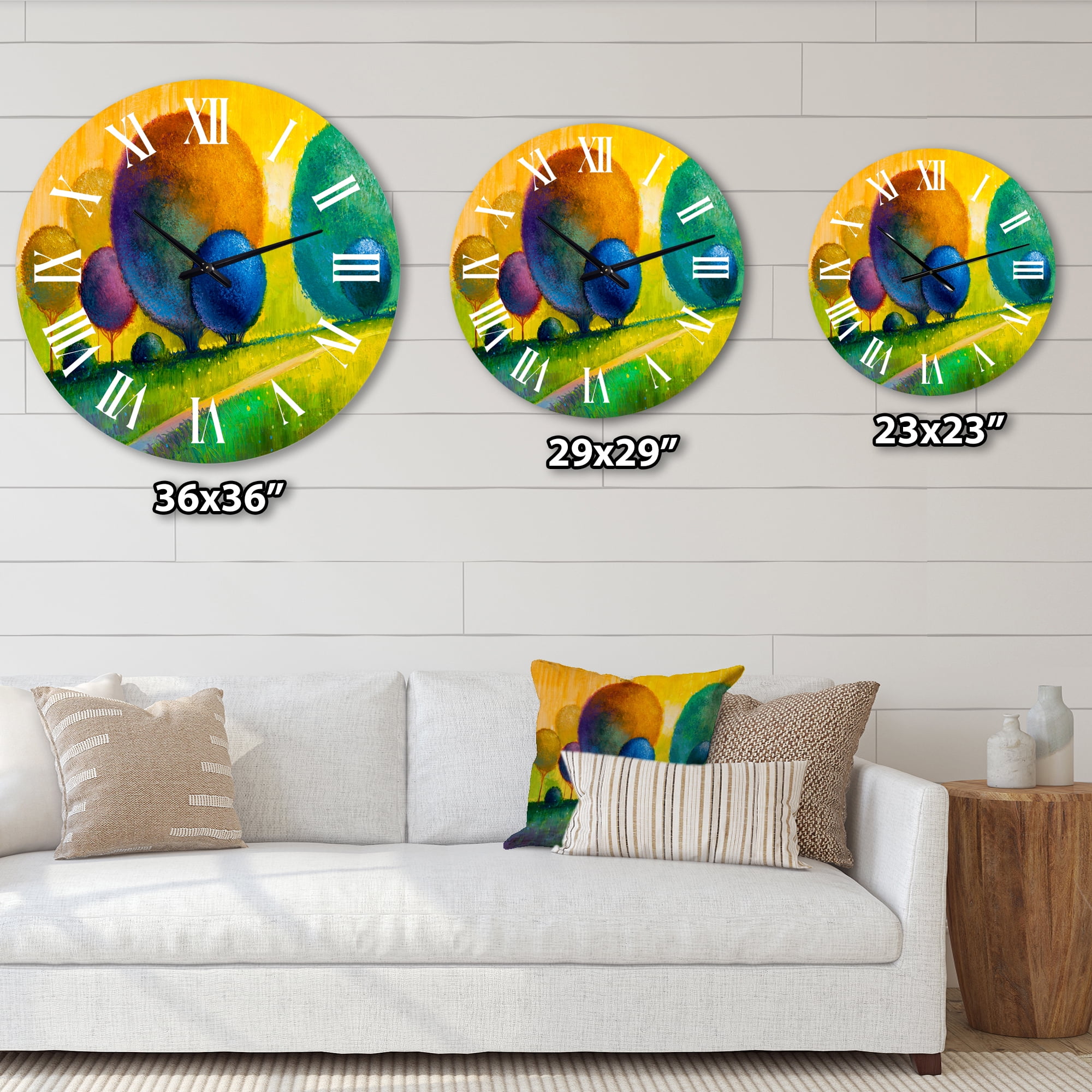 Designart 'Colourful Ornamental Trees Iii' Modern Wall Clock