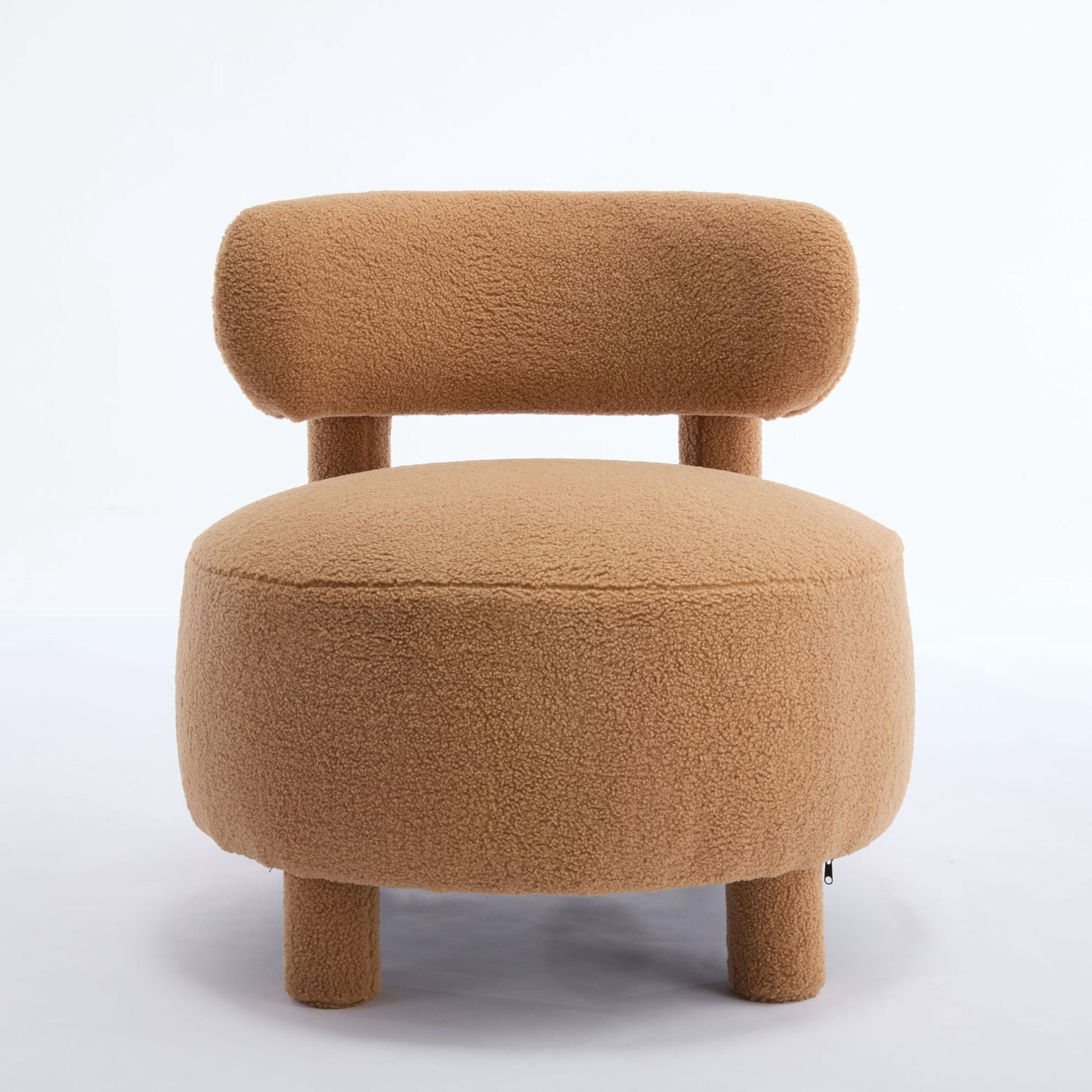 Noble House Dorell Teddy Upholstered Dining Chair, Wooden Frame Reading Side Chair with Curved Backrest, Khaki