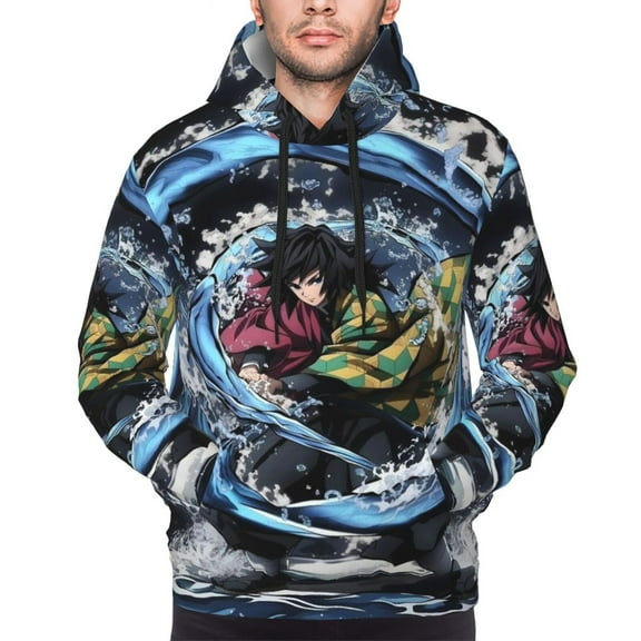 Casual Long Sleeves Sweatshirt Demon Slayer Tomioka Giyuu Pullover Hoodie Active Sweater Tops for Men Women Teen Small