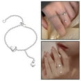 thumbnail image 2 of Silver Color Unique Design Love Heart Chain Elegant Charm Rings Finger For Women Adjustable, 2 of 14