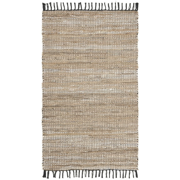 SAFAVIEH Vintage Leather Zharko Solid Braided Fringe Area Rug, Beige, 2'3" x 4'