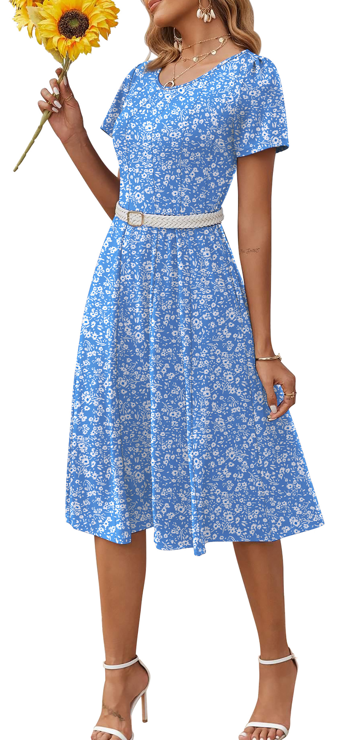 Fantaslook Women's Pleated Floral Midi Sundress with Pockets photo 5