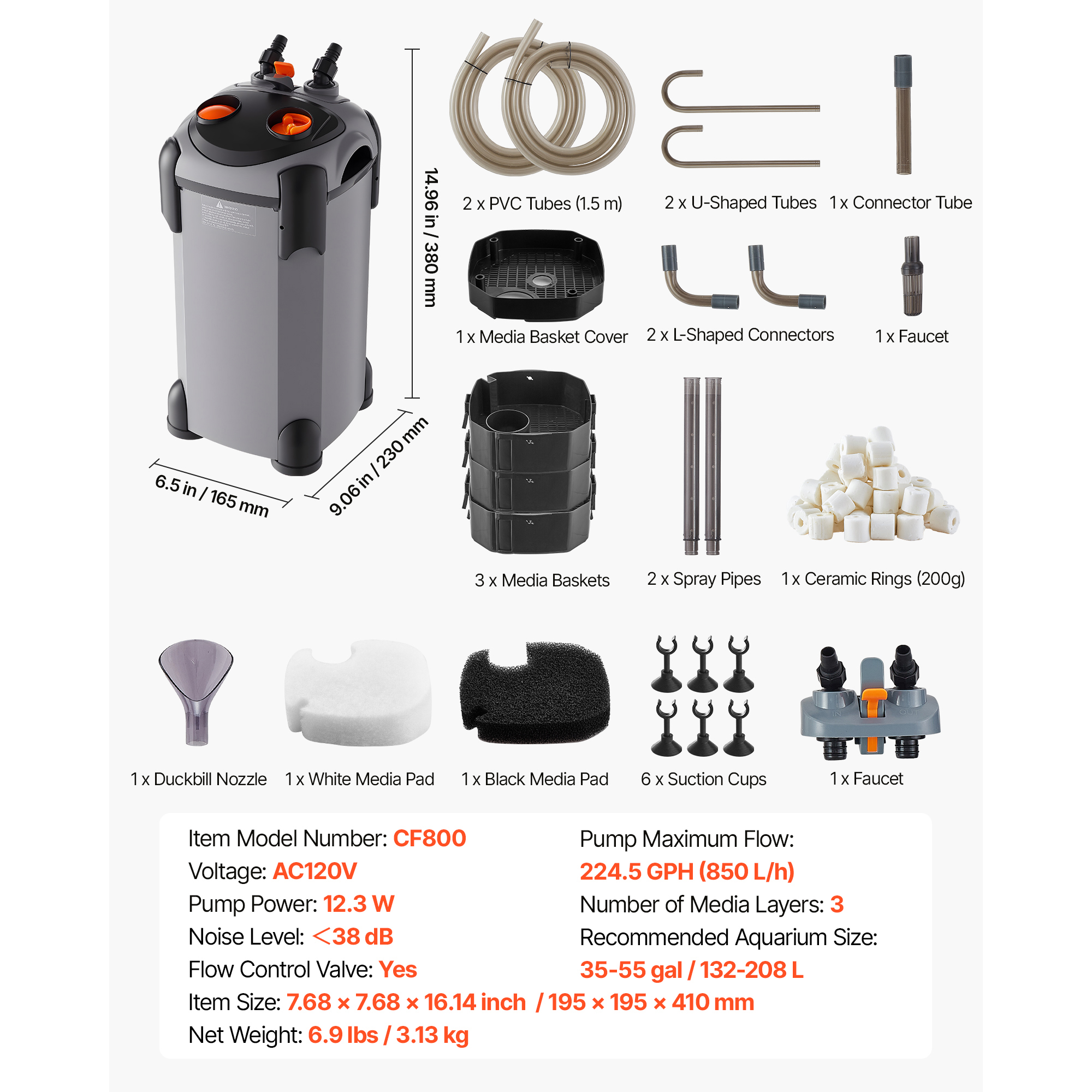 KFFKFF External Canister Filter 224.5 GPH Aquarium System photo 7