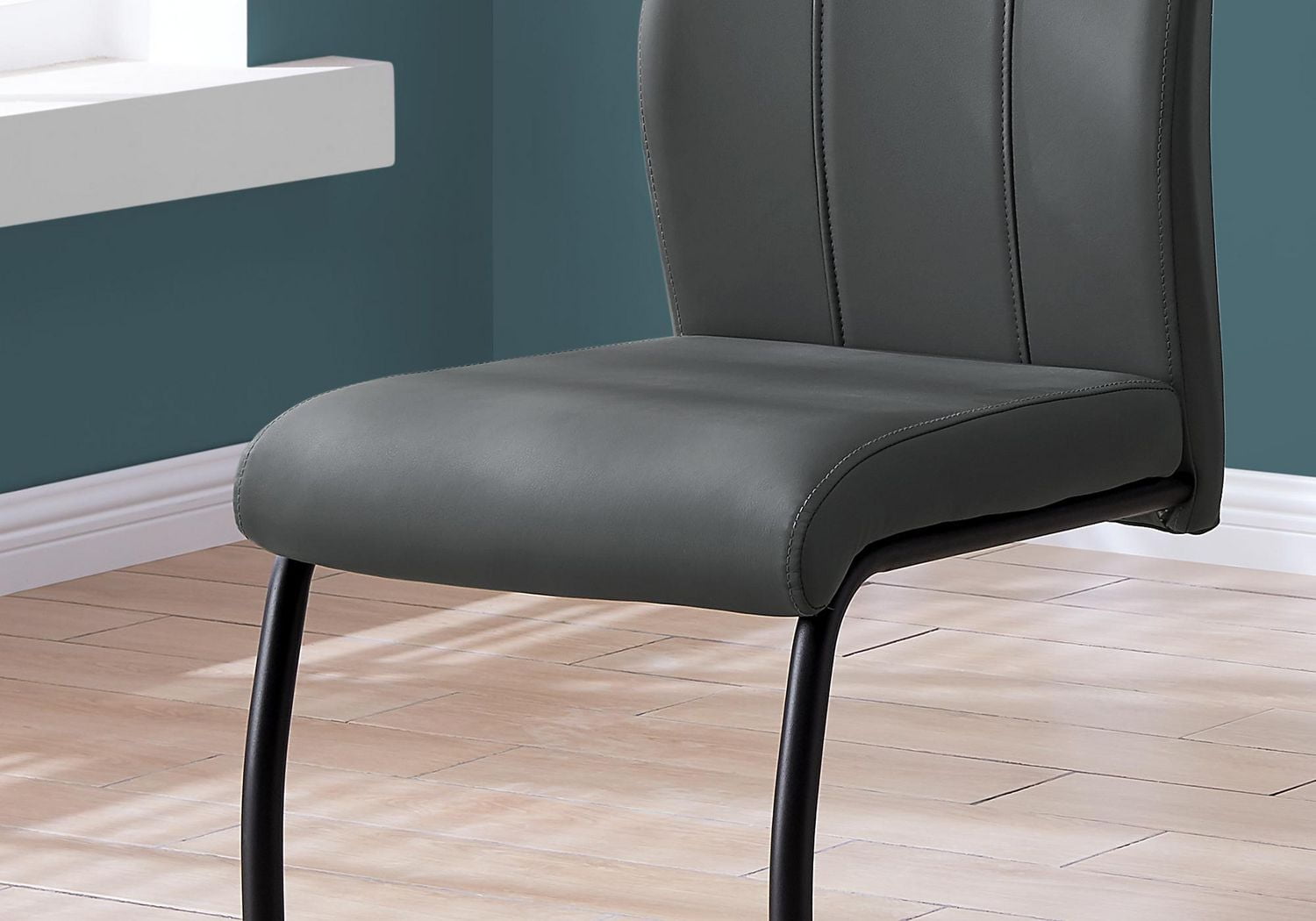 Monarch Specialties Dining Chair, Set Of 2, Side, Upholstered, Kitchen, Dining Room, Pu Leather Look, Metal, Grey, Black, Contemporary, Modern