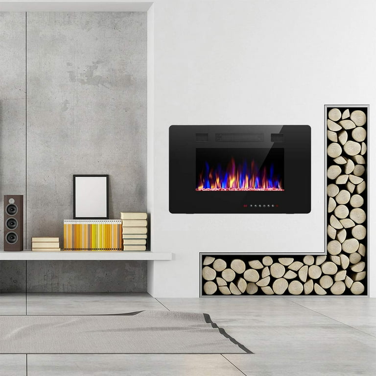 Auseo 30'' Wall Mounted Recessed Electric Fireplace Insert, Linear Fireplace,  Ultra-Thin Lightweight LED Fireplace Heater, Touch Screen, Remote Control,  1500W, Black - Walmart.com
