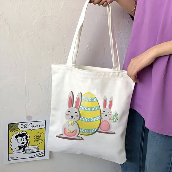 GASTROPOD Easter Gift Bags,Large Easter Bags with Handles,Canvas Easter Egg Bunny Treat Bags for Kids,Happy Easter Rabbit Bags,Trick Bags Easter Kids Party Favor Supplies,Tote Bag Easter Basket Bags