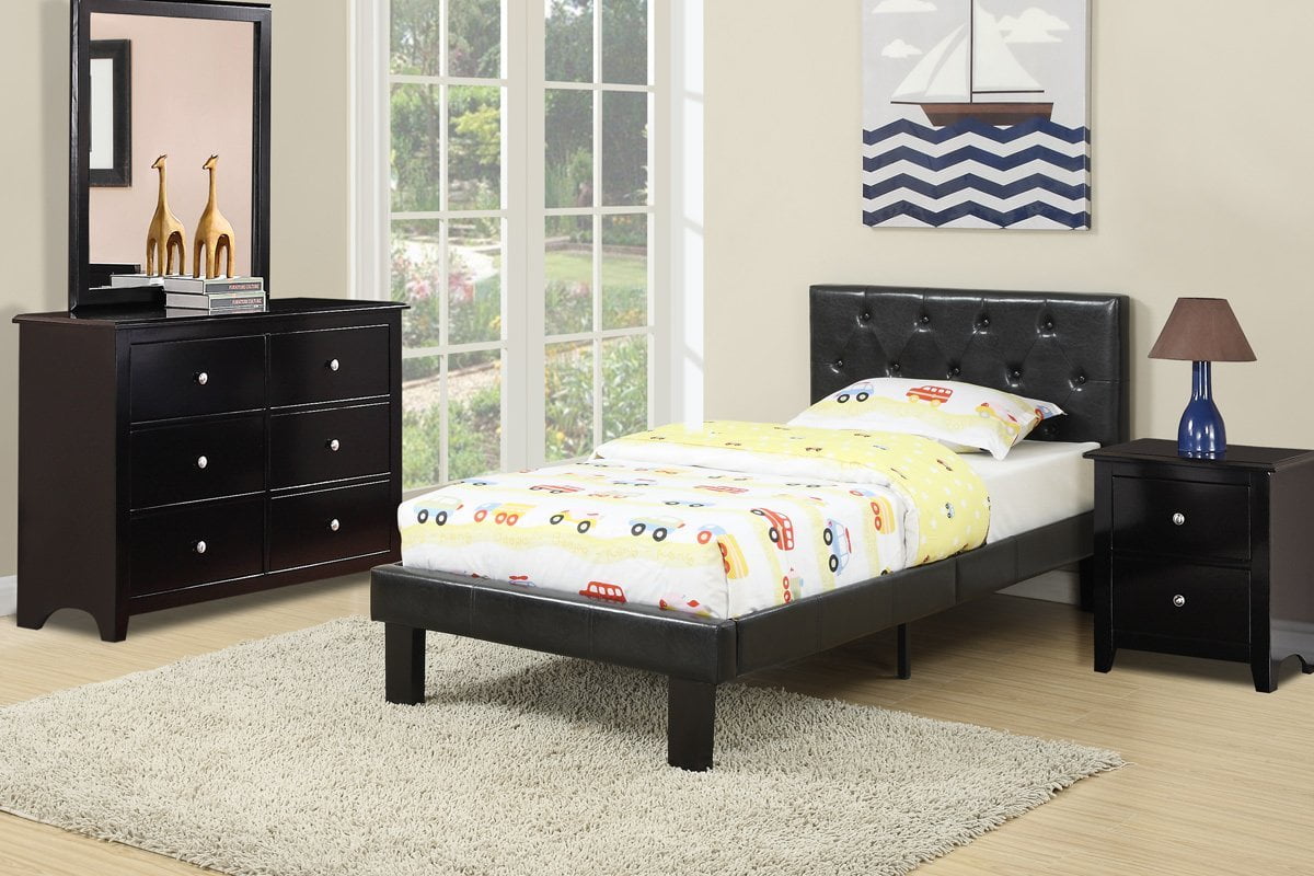 Modern Black Faux Leather Tufted Twin Platform Bed