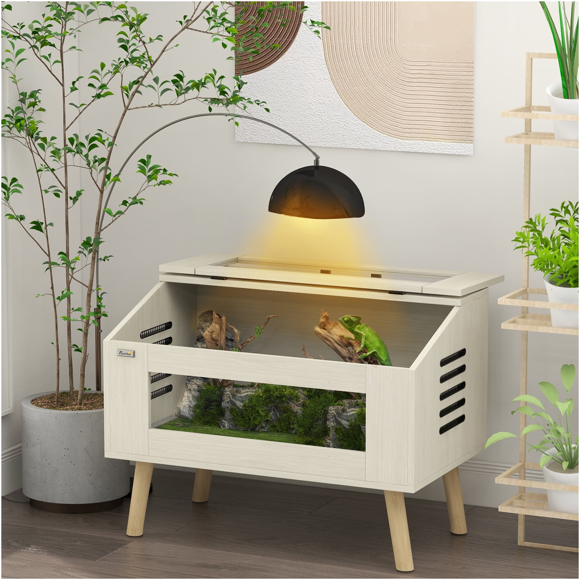JERFIT 29 Gallon Oak Wood Reptile Tank Terrarium with Glass Viewing Windows & Ventilation, Top Opening Habitat for Snakes, Lizards, Frogs, Chameleons