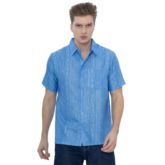LA LEELA Men's Hawaiian Shirt Fashion Button Down Short Sleeves Holidays Aloha Party Casual Tops Summer Beaches Shirts for Men XXL Blue Stripe