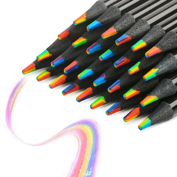 Crayons de Couleur Arc-en-Ciel - Ensemble de 12 Pcs pour Enfants et Adultes - Crayons en Bois Pré-Affûtés Multicolores pour Colorier et Dessiner - 7 Couleurs en 1