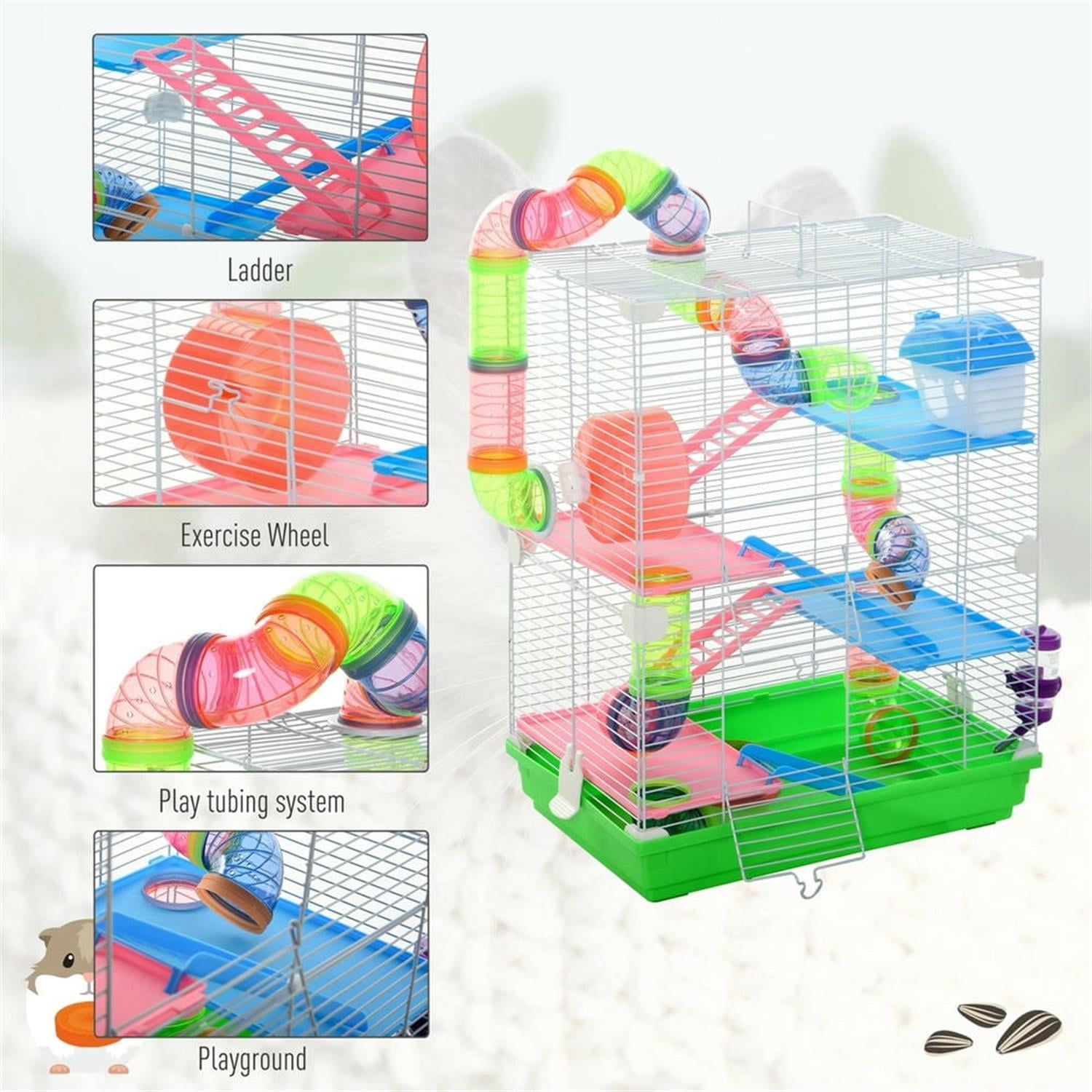 resenkos 18" Hamster Cage, Gerbil Cage with Exercise Wheels Tube for Small Hamsters, 5 Tiers Small Animal Habitats Portable Travel Carrier, Green