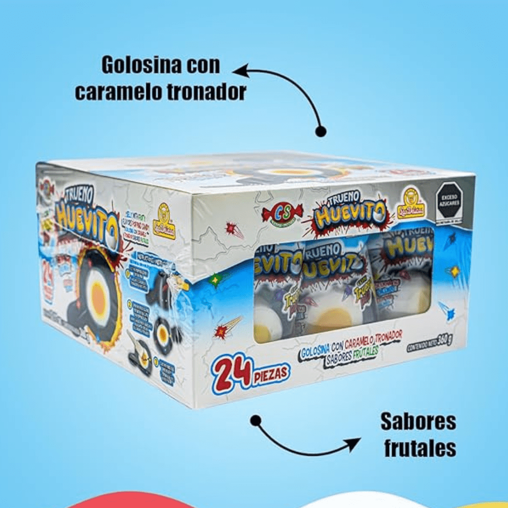 Las Delicias Trueno Huevito Egg-Shaped Gummy with Popping Candy 24pz
