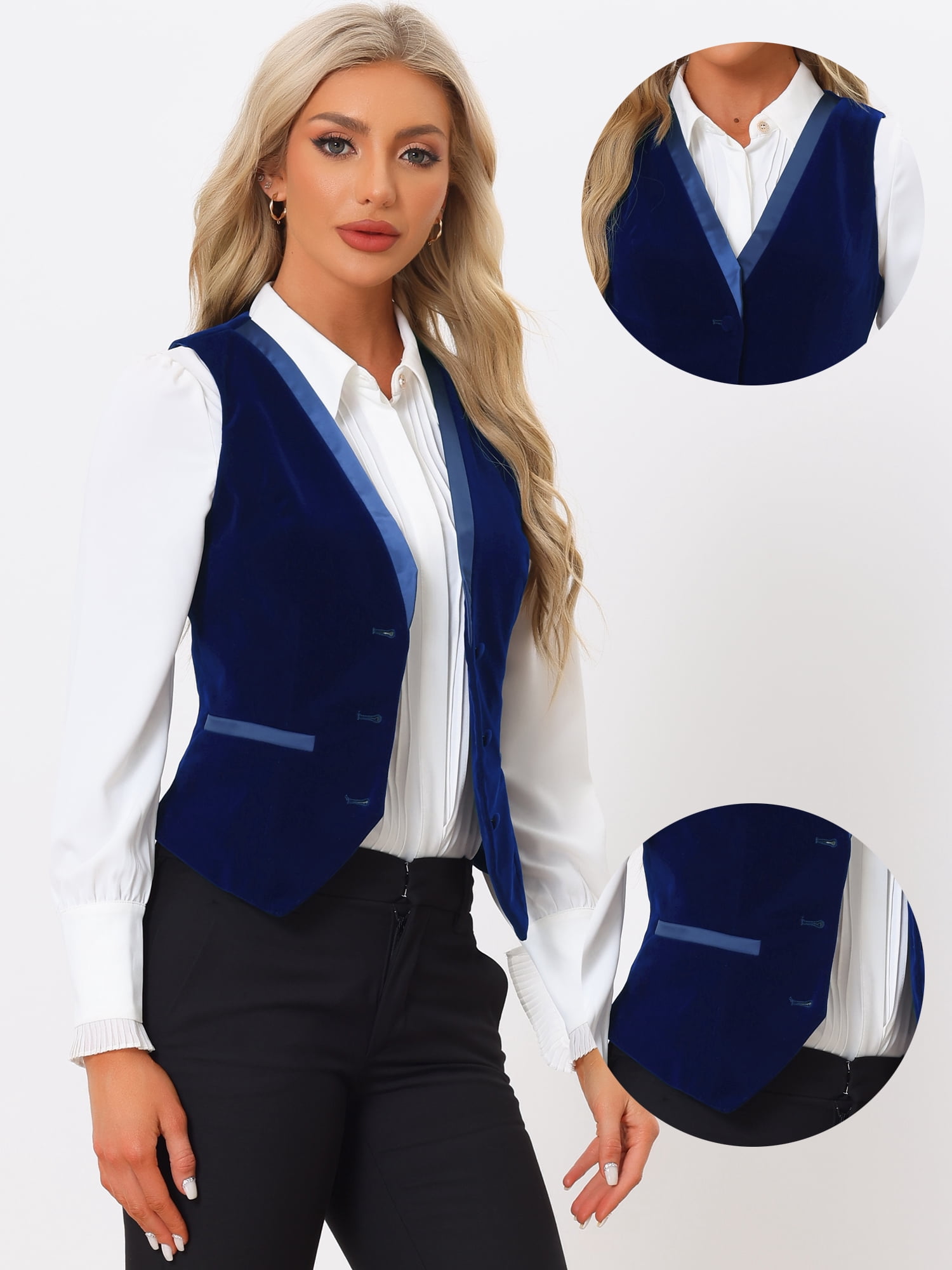 DARING DIVA Women's V Neck Retro Velvet Racerback Steampunk Vest S Dark Blue