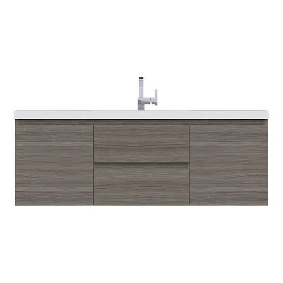Alya Bath Paterno 60" Wood Single Wall Mounted Bathroom Vanity in Gray