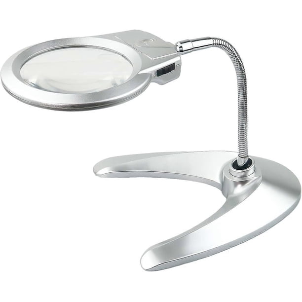 Magnifying Glass with Light and Stand, Lighted Desktop Magnifier, 2X 5X Lighted Magnifier with 2 Ultra Bright LEDs, Hands Free Magnifier for Reading