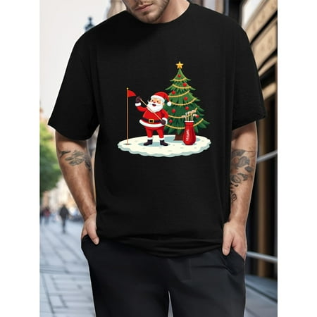 Santa Golf Tee Christmas Tree Holiday Design T Shirt Summer Short Sleeve Graphic Tees Sports Top Black S-5XL