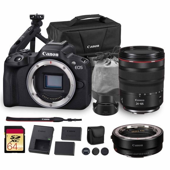 Canon EOS R50 Mirrorless Camera | 24.2MP APS-C, 4K 30p Video, Dual Pixel AF II, 15fps Burst, Vari-Angle Screen, Compact Beginner Vlogging Camera   Canon RF 24-105mm f/4L Lens   Tripod Grip   More