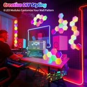 8 pack Hexagon Wall Lights - Smart RGB Hexagonal LED Panels APP Controlled with Music Sync, Honeycomb Design, for Gaming, Bedroom, Kids Room Decor