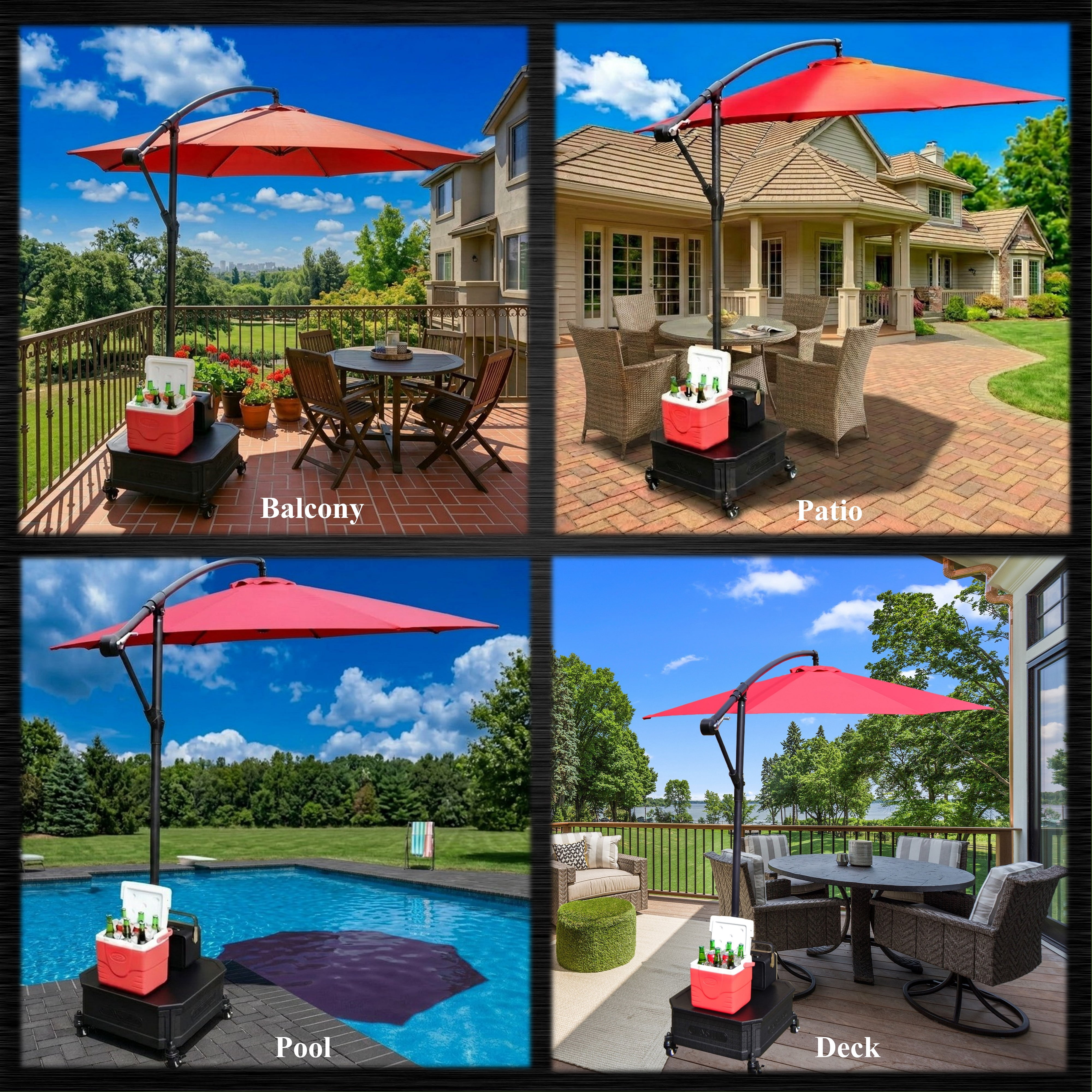 GENSHED Cantilever Umbrella Base with Wheels. Portable Umbrella Stand with Wheels & Table. Rolling Umbrella Base with Easy Move at Full Weight.
