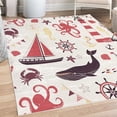 thumbnail image 1 of Nautical Decorative Rug, Pastel Colored Composition of Lighthouse Sailboat Fish Shells Octopus, Quality Carpet for Bedroom Dorm and Living Room, 6 Sizes, Dark Coral and Plum, by Ambesonne, 1 of 4