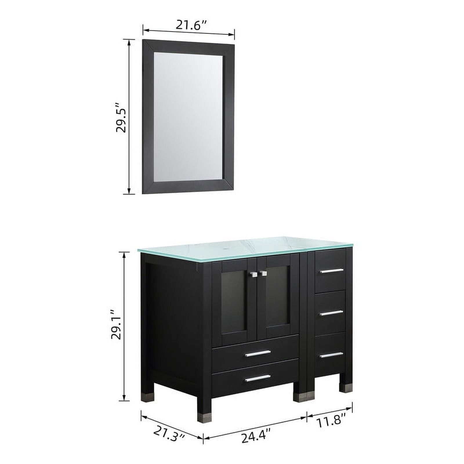Walsport 36" Luxurious Bathroom Vanity with Sink Combo Cabinet Blue Tempered Glass Vessel Sink Bowl Faucet Drain Combo,Black