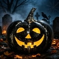 thumbnail image 5 of LOWLHOME Halloween Pumpkin Light Pumpkin Decor With Classic Smiling Face, Halloween LED Light Up Pumpkin Decor, Fall Porch Yard Outdoor Indoor Decoration, 7 in, Black, 5 of 5